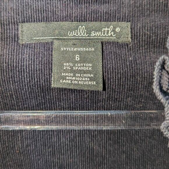 Vintage 90's Willi Smith Black Corduroy Cropped  Blazer Ruffle Trim Size 6 - Picture 4 of 10